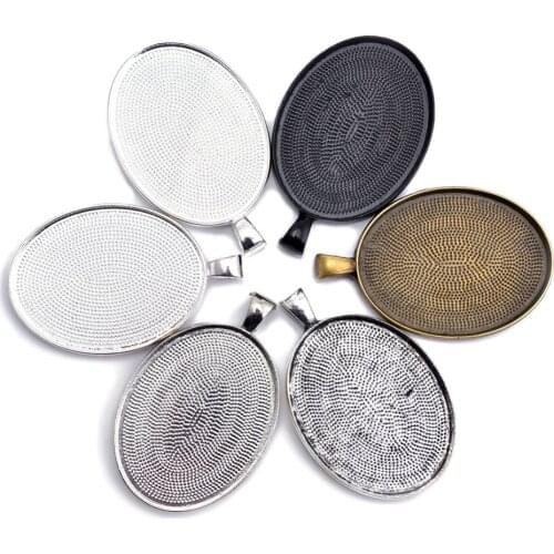 30*40mm Antique Silver Color Oval Tray Bezel Blank Pendants Fit 30*40 Glass Cabochon Stickers Charm Pendant Necklace Jewelry