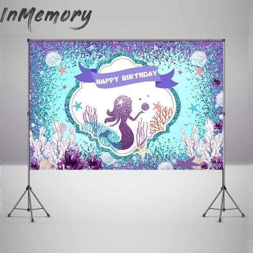 Glitter Cartoon Mermaid Backdrop for Children Birthday Party Decoration Custom Under Sea Corals Photo Background Photozone