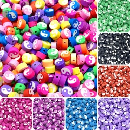 30pcs/Lot 10mm Tai Chi Clay Beads Oval Shape Clay Spacer Beads For Jewelry Making DIY Bracelet Necklace Earrings Accessories