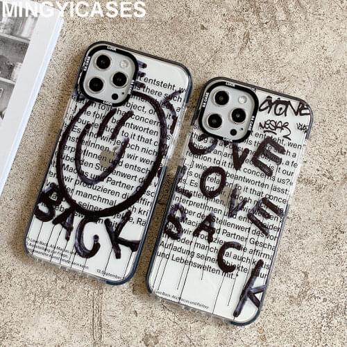Fundas for Iphone 12 Pro Max Mini Case Clear Soft TPU Smile Face Letter Phone Cases for Iphone Xs 11 Pro Max 7 8 Plus Xr X Cover