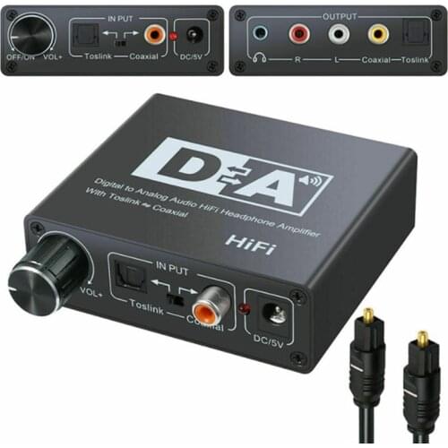 Digital to Analog Audio Converter Optical Fiber to Slink Coaxial Signal to RCA R/L Audio Decoder SPDIF ATV DAC Amplifier