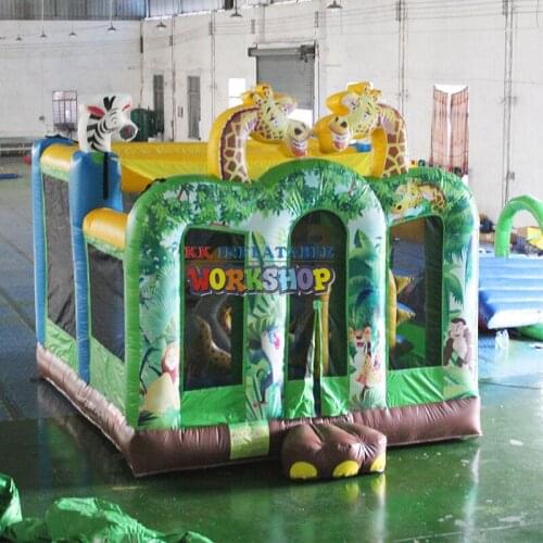 Kids play equipment funny animals forest inflatable bouncy house,commerical jump house with obstacle