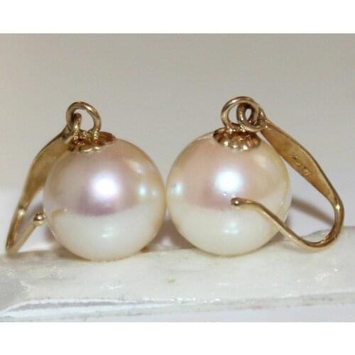 PERFECT 8-9MM AAA++ ROUND WHITE SOUTH SEA PEARL DANGLE EARRING 14K YELLOW GOLD