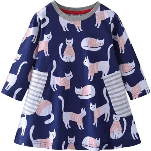 Jumping meters Knit Girl A-line skirt Long-sleeved girl dress Autumn new European and American style brand childrens dress