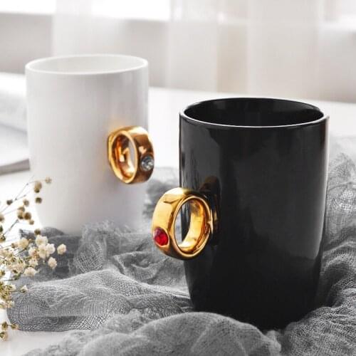Couple Diamond Ring Cup Creative Ring Water Cup 350ml Coffee Cup Wedding Christmas Gift