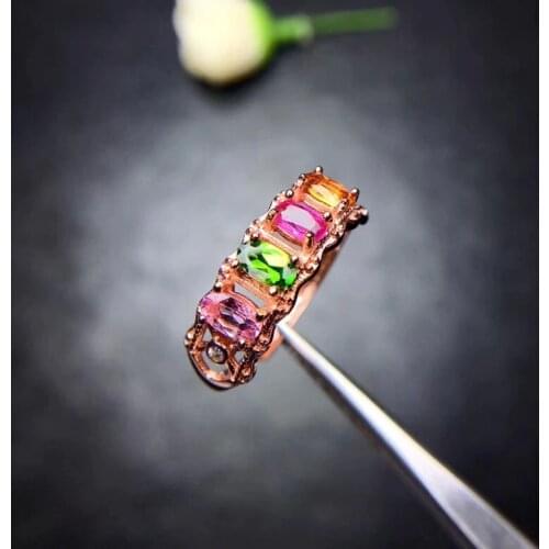 Natural tourmaline ring, candy color, bright and beautiful, 925 silver, the latest design from Hong Kong