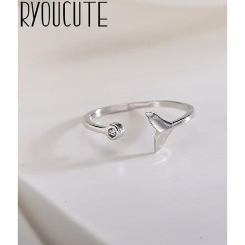 Bohemian Real Silver Color Mermaid Tail Rings Gifts for Women Wedding Fashion Adjustable Antique Rings joyas de plata