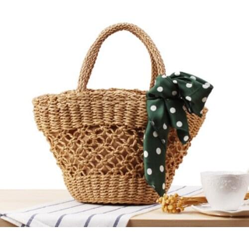 College wind compact hand-woven beach bag retro hollow scarves small fresh straw bag holiday leisure bag