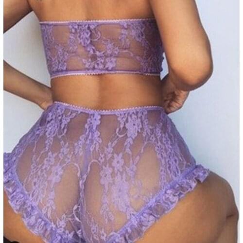 Lace Floral Women Lingerie Set High Waist Mesh Sissy Micro Bikini Extreme Novelty Sexy Bra and Underwear Set