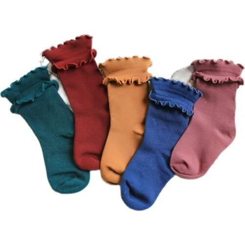 Korean 2021 Spring Baby Socks Kids Girls Boys Cotton Solid Ruffles Summer Toddler Knitted Socks Newborn Baby Lovely Autumn Socks