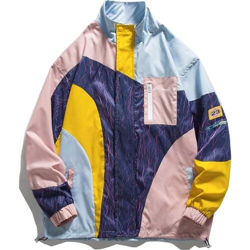 Sring Autumn Spliced Stand Collar Jackets Men Lovers Long Sleeve Zipper Coats Loose Hip Hop Fashion Street Outerwear Clothing