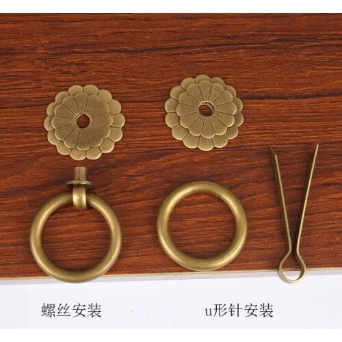 Drawer brass ring handle Antique Chinese pure copper antique wardrobe copper handle bronze