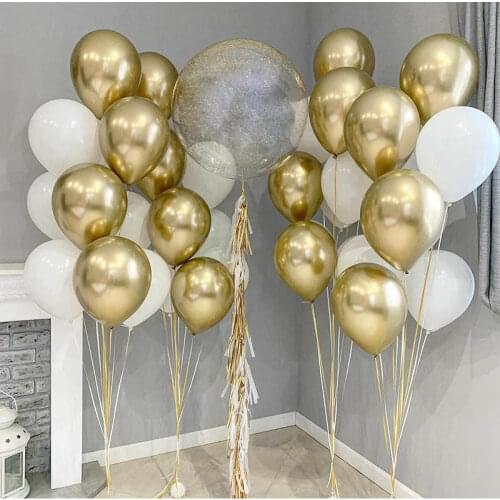 Metallic Gold Silver Chrome Balloon Transparent Bubble Balloon Happy Birthday Wedding Party Decorations Bobo Sticker Supplies