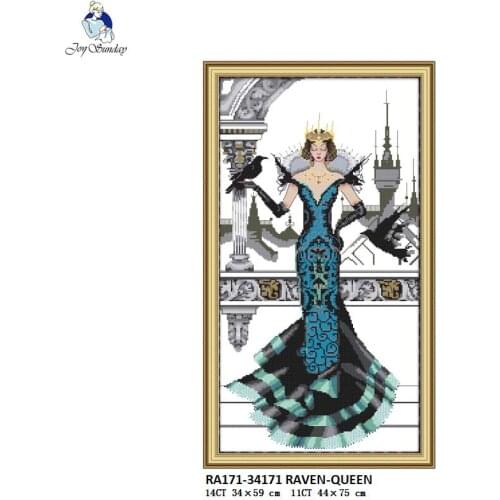 Joy Sunday Raven-Queen Pattern DIY Handmade DMC 14ct and 11ct Cross stitch kit and Precise Printed Embroidery Needlework