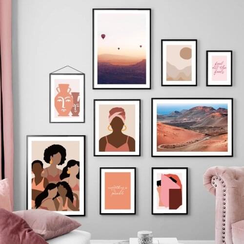 Mountain Landscape Abstract Girl Wall Art Canvas Painting Nordic Posters and Prints Wall Pictures for Living Home Decoration