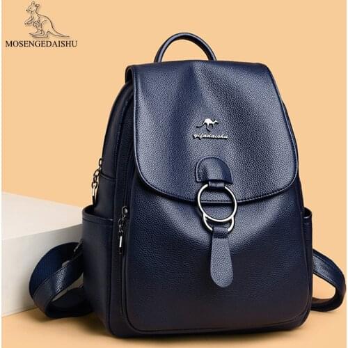 Women Real Leather Backpack Luxury Brand Designer Belt Buckle Shoulder Backpacks Large Capacity Female Bookbag Fashion Mochila