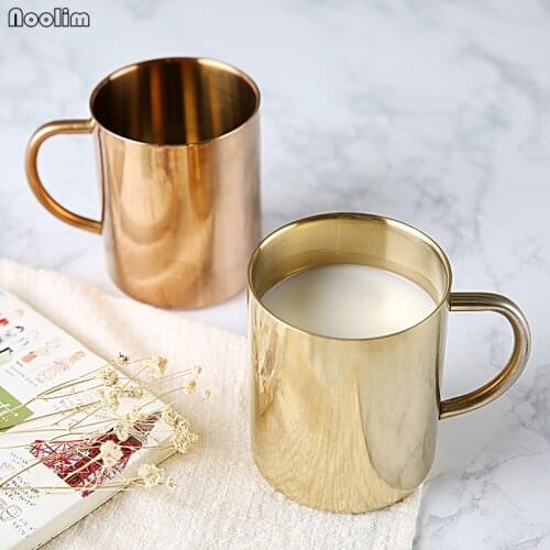 NOOLIM 304 Stainless Steel Mugs Double Titanium Anti-hot Mug Plating Gold Rose Sliver Coffee Cup Breakfast Milk Cups Mug 450ml