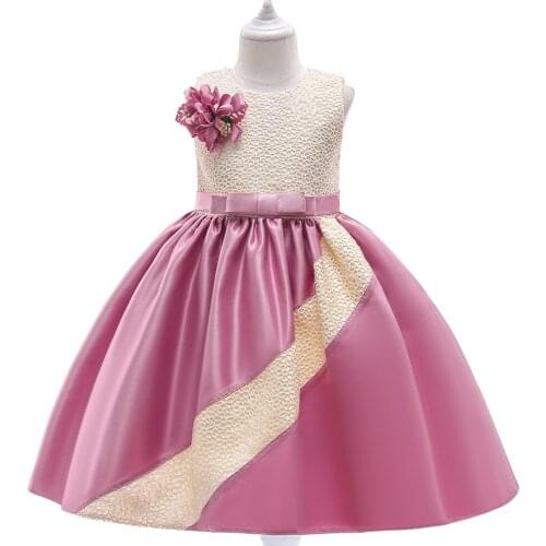 Girl Clothes Flower Lace Dress Kids Girls Birthday Toddler Birthday Party Princess Skin Pink Satin Ballgown Dresses for 4-10 Yrs