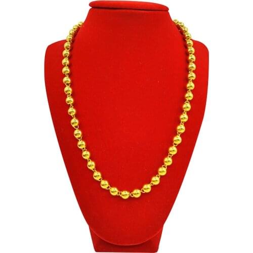 Yellow Gold Color Necklace for Men Wedding Engagement Jewelry 60/70cm 8N Buddha Bead Chain Collares Boyfriend Birthday Gift Male