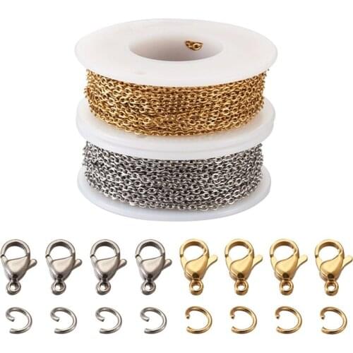 Pandahall Stainless Steel Chain Cable Chains Link Chain Lobster Clasps Jump Rings for Jewelry Making DIY Bracelet Necklace