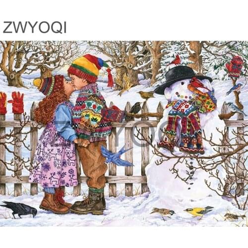 Full Square Diamond embroidery Snowman boy girl kiss DIYDiamond painting Cross stitch Full Round Diamond mosaic Snowman boy girl