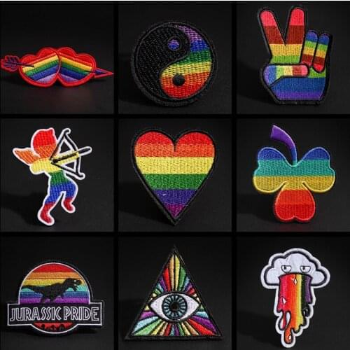 Rainbow Clouds Cupid Iron On Patches For Clothing Lgbt Flag Gay Pride Embroidered Patch Sticker On Clothes DIY Appliques Decor