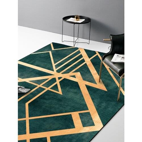 Retro Dark Green Gold Line Carpet Door Mat Bedroom Living Room Carpet Bedside Kitchen Rug Parlor Hallway Soft Home Textile