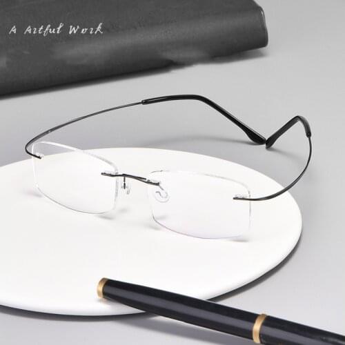 YIMARUILI Ultra-Light Pure Titanium Rimless Glasses Frame Men Super Elastic β Leg Frame Women Myopia Prescription Glasses Frame
