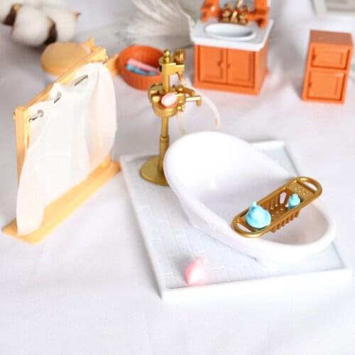 Vintage 1:12 Dollhouse Bathroom Toilet Bathtub Furniture Kids Role Play Toys