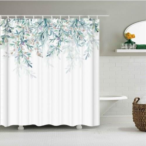 Green Plants Flowers Shower Curtains Bathroom Polyester Waterproof Shower Curtain Leaves Printing Curtains for Bathroom Shower