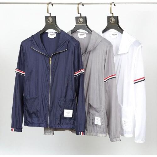 2021 New Thin Jacket Women Sun-Proof Solid TB Striped Skin Coat Causal Korean Design Zipper Hooded Outerwear Running Wear