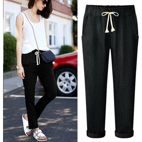 Plus Womens Ladies Jeans Elastic Waist Baggy Casual Harem Nine Pants Trousers