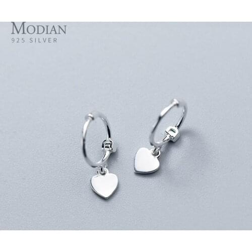 MODIAN 2019 Hot Sale 100% 925 Sterling Silver Simple Hearts Swing Hoop Earrings For Women Fashion Classic Charm Silver Jewelry