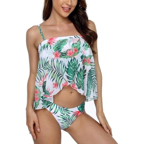 2021 Women Three Piece Split Swimsuit Sets Floral Print Low-cut Bikini+Panties+See-through Mesh Cover Ups Ladies Swimwear