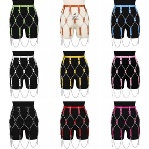 Goth Leather Harness Womens Underwear Sexy Lingerie Garters Stocking Belt Fetish Erotic Punk Metal Chain Accessories Exotic
