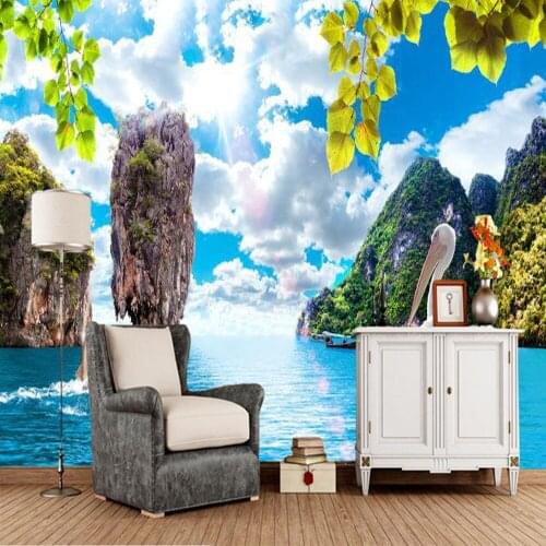 Papel de parede Thai island scenery natural landscape 3d wallpaper mural,living room tv sofa wall bedroom wall papers home decor