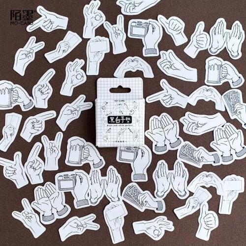 45 Pcs/Pack Creative Black and White gesture Paper Sticker Decoration DIY Handbook Sticker Diary Album Stick Label