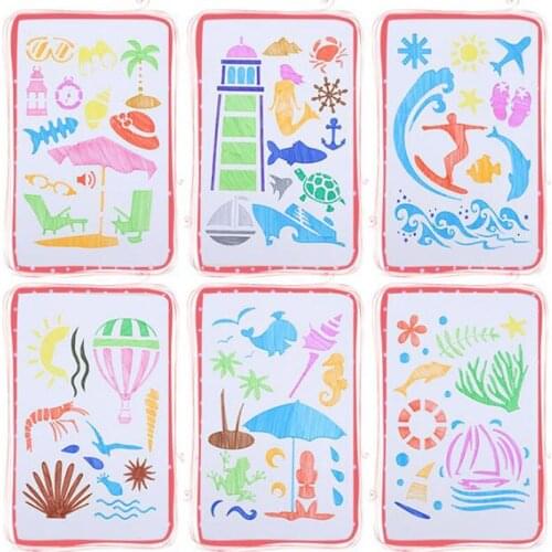 6pc Stencil Ocean World Templates Crafts For Wall Graphics Painting Scrapbooking Stamp Ornament Album Embossed Template Reusable