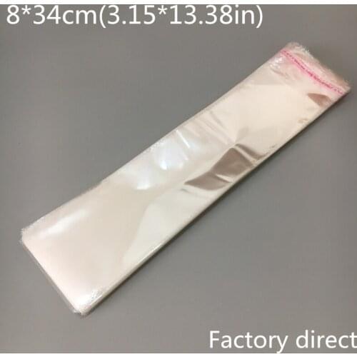 8*34cm(3.15*13.38in100pcs Clear Self Adhesive Seal Opp Bag BOPP Poly Bags Packing Plastic Bags Transparent Resealable Cellophane