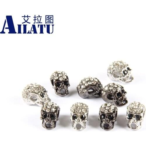 Ailatu 10pcs/lot Zinc Alloy Skull Charm with Micro Paved Clear Cz Decorated for DIY Fashion Bracelets or Necklace Jewelry