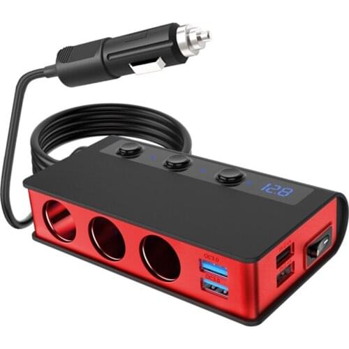 Car Socket Cigarette Lighter Adapter 3-Socket Splitter Power Adapter with LED Voltmeter Power Switch for GPS Car Styling