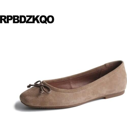 Ballerina large size shoes women suede square toe bow chinese latest genuine leather china rubber sole foldable ballet flats