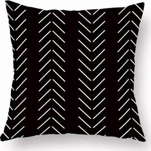 Black and White Geometric Cushion Cover Polyester Simple Lines Decorative Pillowcase for Sofa Couch Bedroom Home Decor 45x45cm