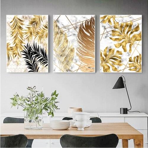 Nordic Style Plant Golden Leaves Canvas Decorative Painting Art Abstract Print Picture Wall Living Room Bedroom Decor
