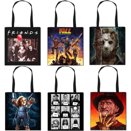 Horror Character Chucky Jason Freddy Totes Bag Women Handbag Ladies Portable Shoulder Bag for Travel Female Shopping Bags Gift