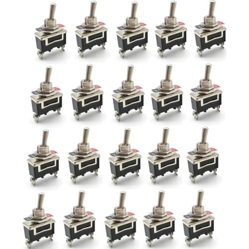 Hot YO-20 Pcs Toggle Switch SPDT ON/Off/ON 2 Position 250VAC 15A 1/2Inch Mounting Hole Tab Terminal 1/4Inch Width
