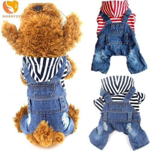 Stripe Dog Jumpsuit Denim Pants Pet Puppy Cat Clothes 2020 New Spring Summer Four Legged Bodysuit Jeans Overalls Plug Size XXL
