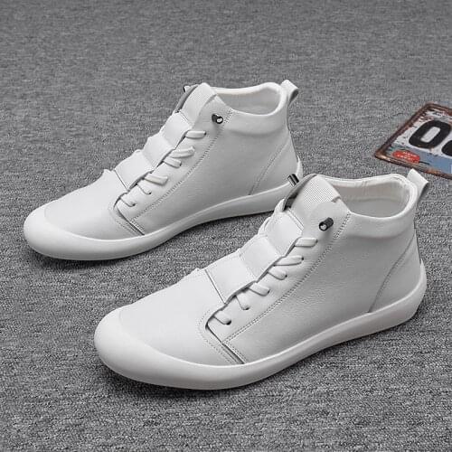 100% Genuine Leather Shoes Men High top Sneakers Fashion Men White Shoes Cool Street Young Man Footwear Male Sneakers 896