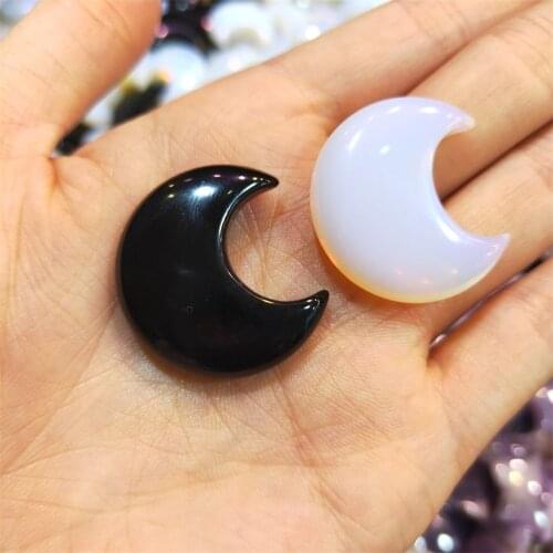 2pc Beautiful Natural Obsidian opal Crystals Moon Shape Polished Smooth Stone Healing Crystals Room Decoration Meditation Stones