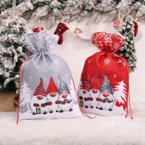 2pcs Red Silver Merry Christmas Candy Bags Cartoon Forest Santa Claus Xmas Gifts Bags New Year Decor Kids Present Bundle Pocket